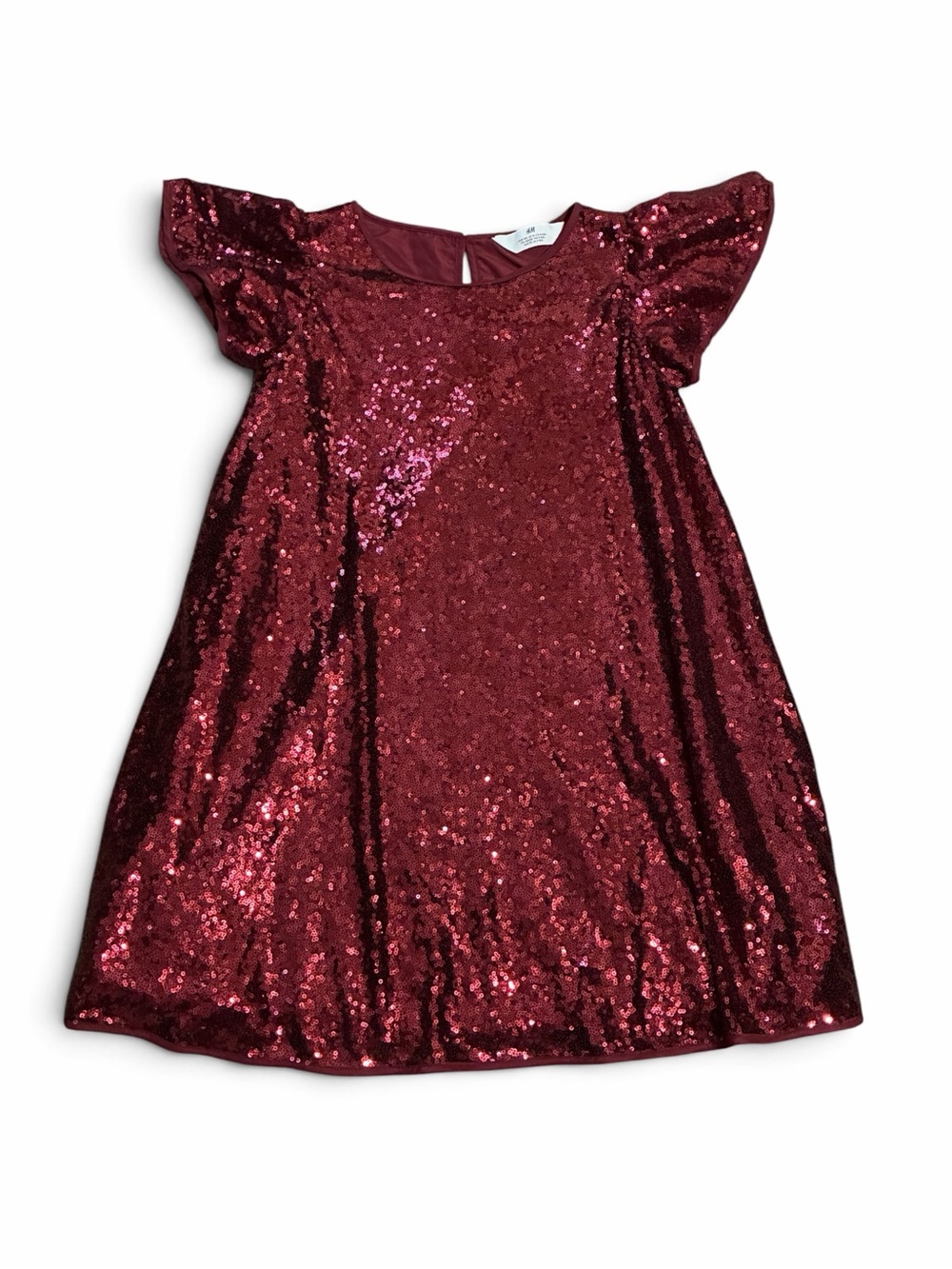 Girls Red All Over Sequin Holiday Party Dress 10 Flutter Sleeve Lined H&M Kids